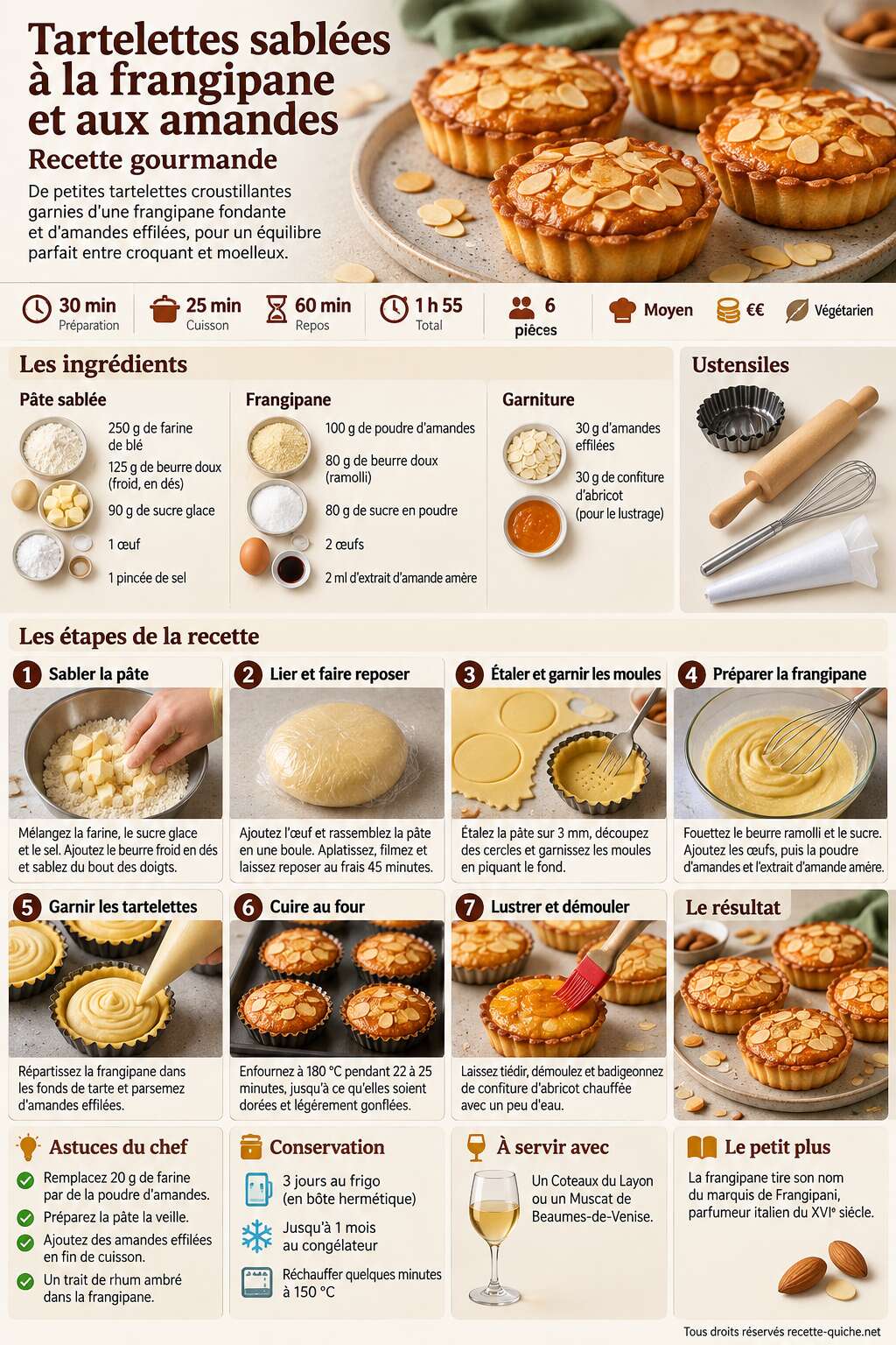 Fiche recette Tartelettes sablées à la frangipane et aux amandes : recette gourmande Fiche recette Tartelettes sablées à la frangipane et aux amandes : recette gourmande