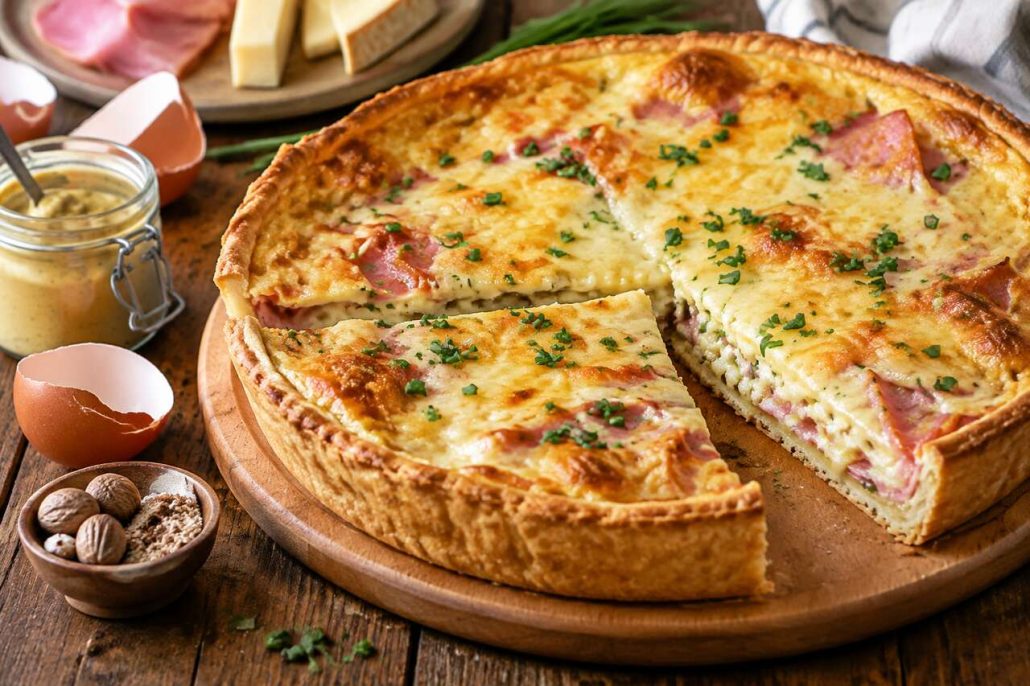 Recette de tarte moutardée au jambon et fromage