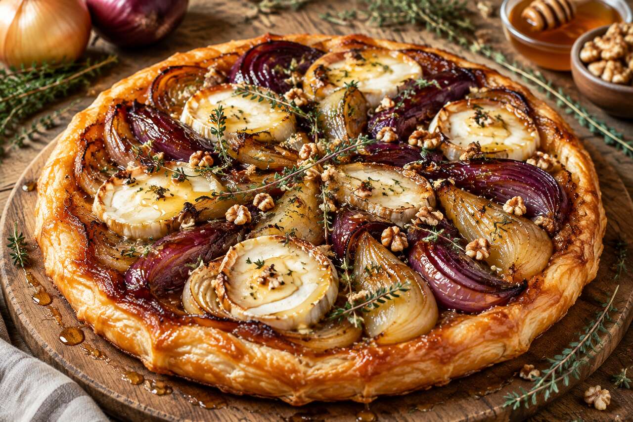 Tarte Tatin au chèvre frais et oignons : recette savoureuse