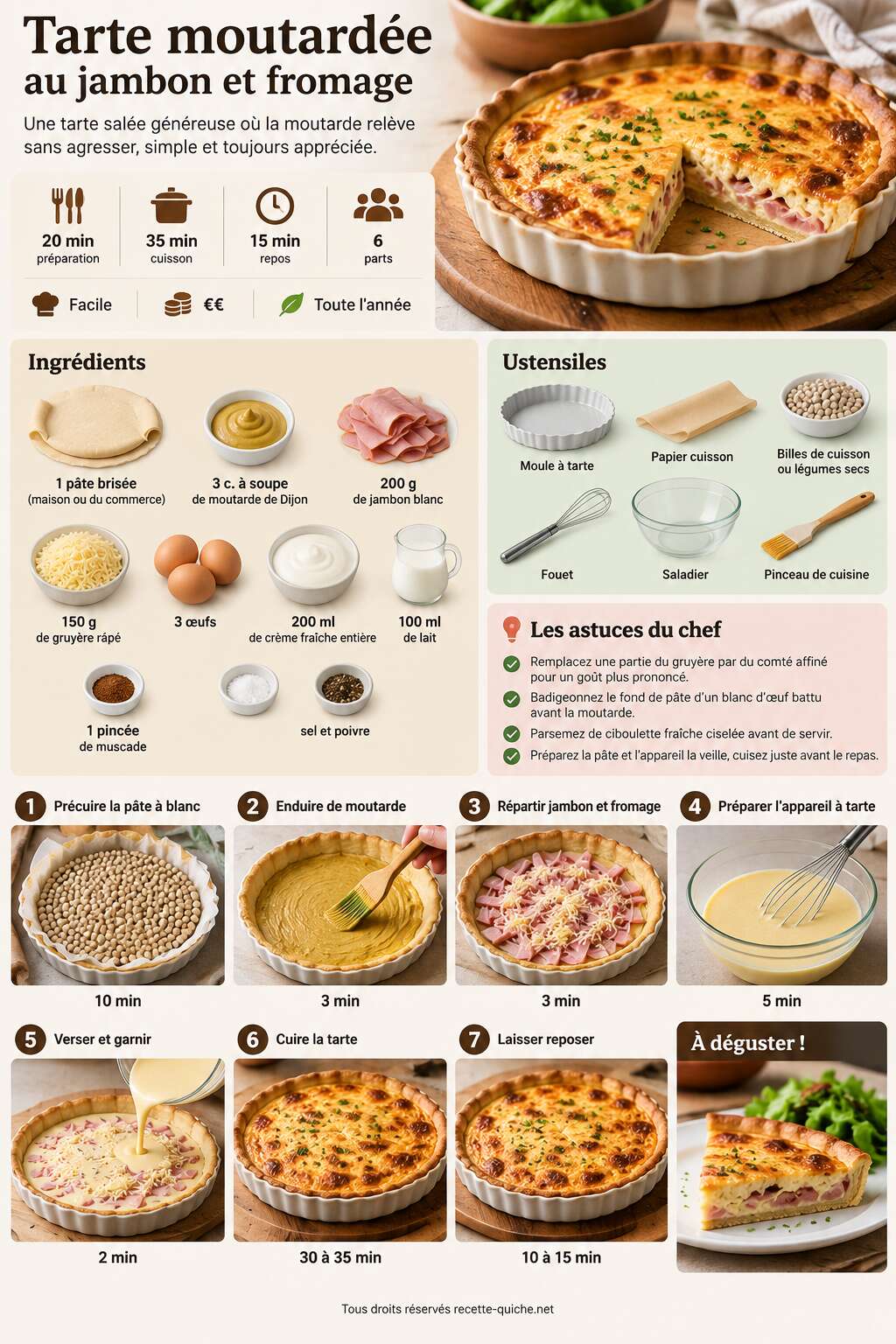Fiche recette Recette de tarte moutardée au jambon et fromage Fiche recette Recette de tarte moutardée au jambon et fromage