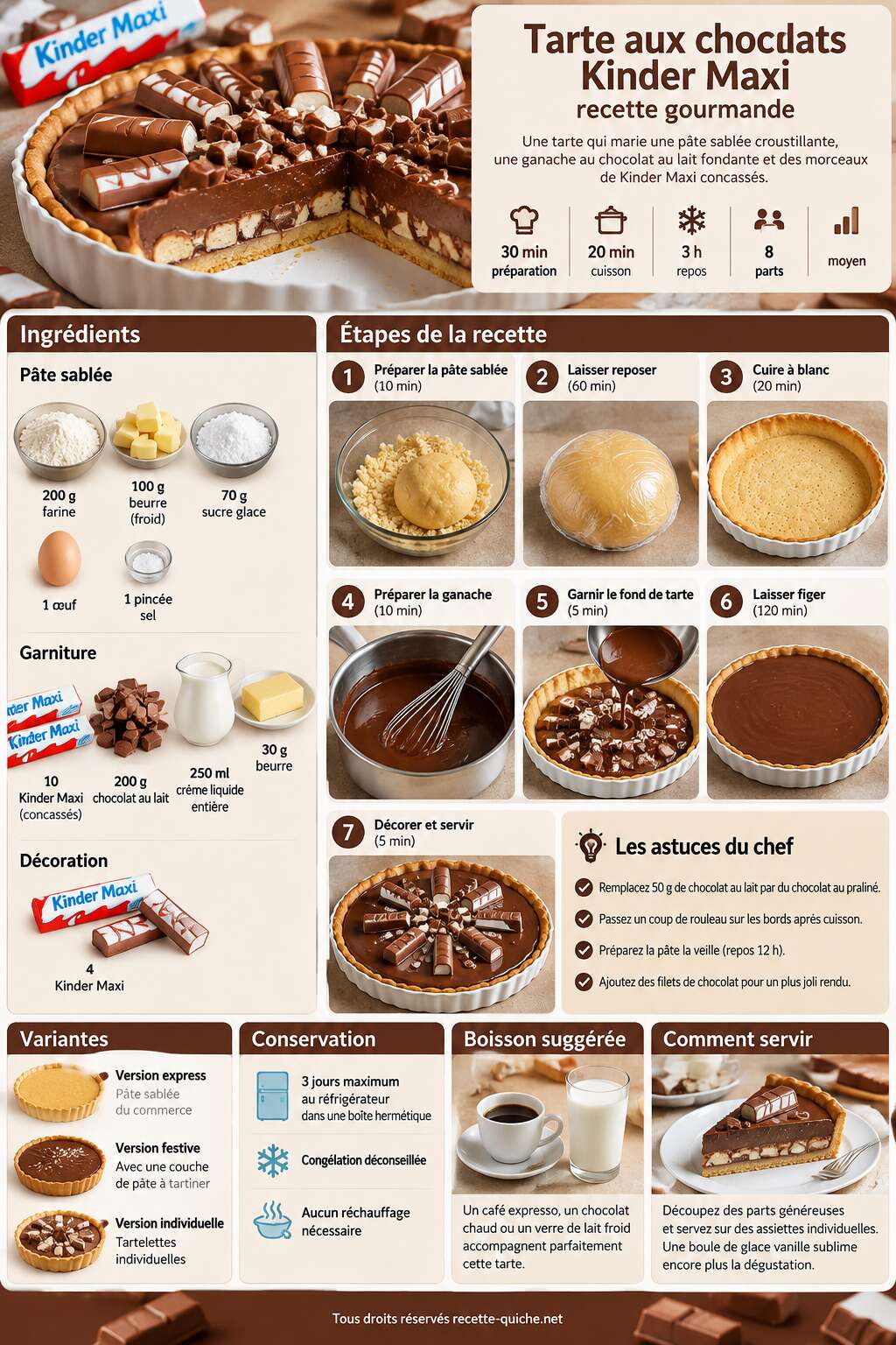 Fiche recette Tarte aux chocolats Kinder Maxi : recette gourmande Fiche recette Tarte aux chocolats Kinder Maxi : recette gourmande