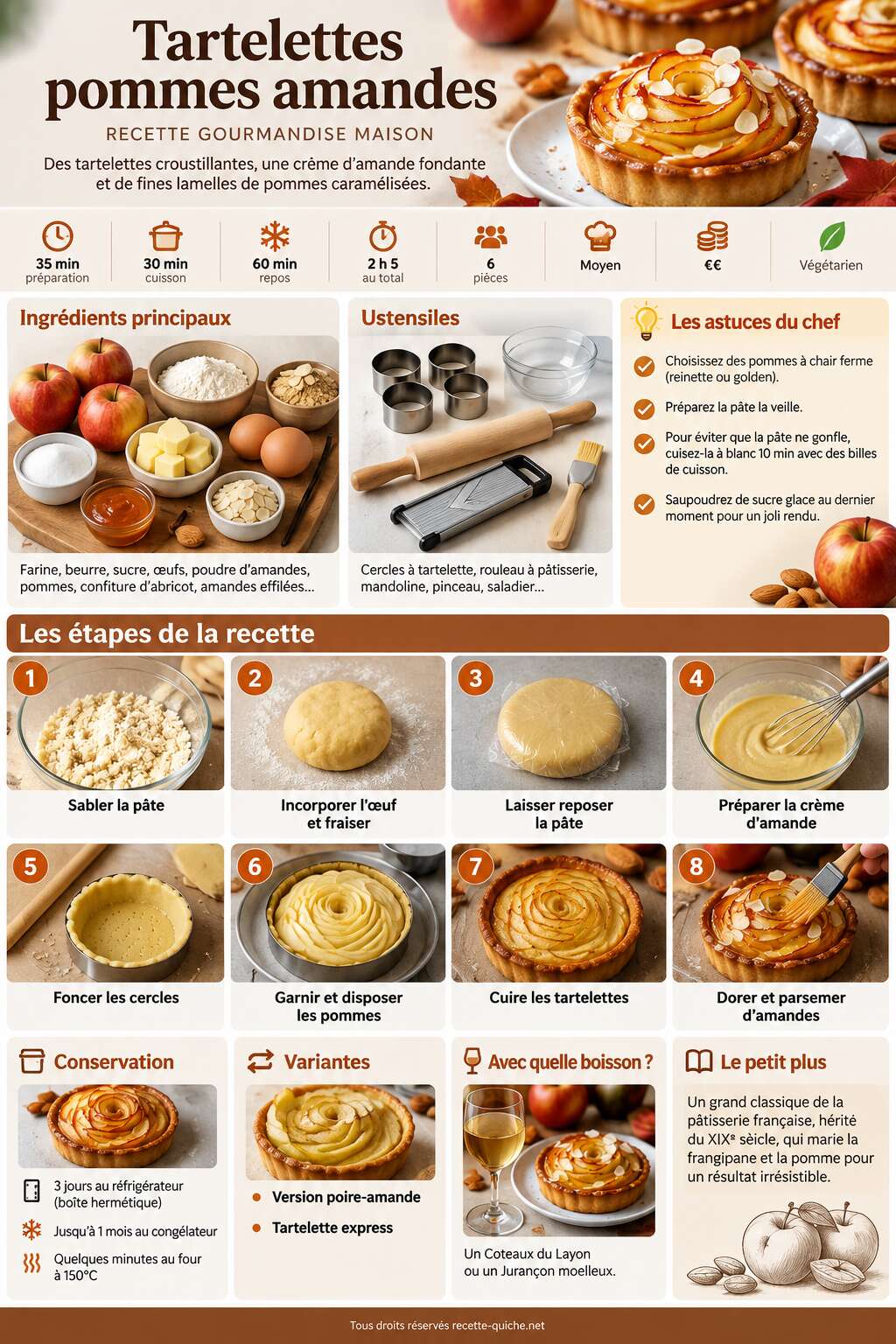 Fiche recette Tartelettes pommes amandes : recette gourmandise maison Fiche recette Tartelettes pommes amandes : recette gourmandise maison