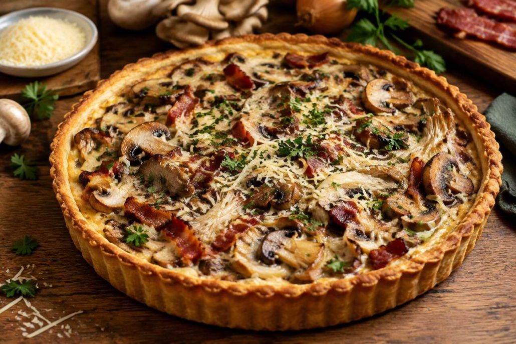 Tarte aux champignons et bacon : recette savoureuse et facile