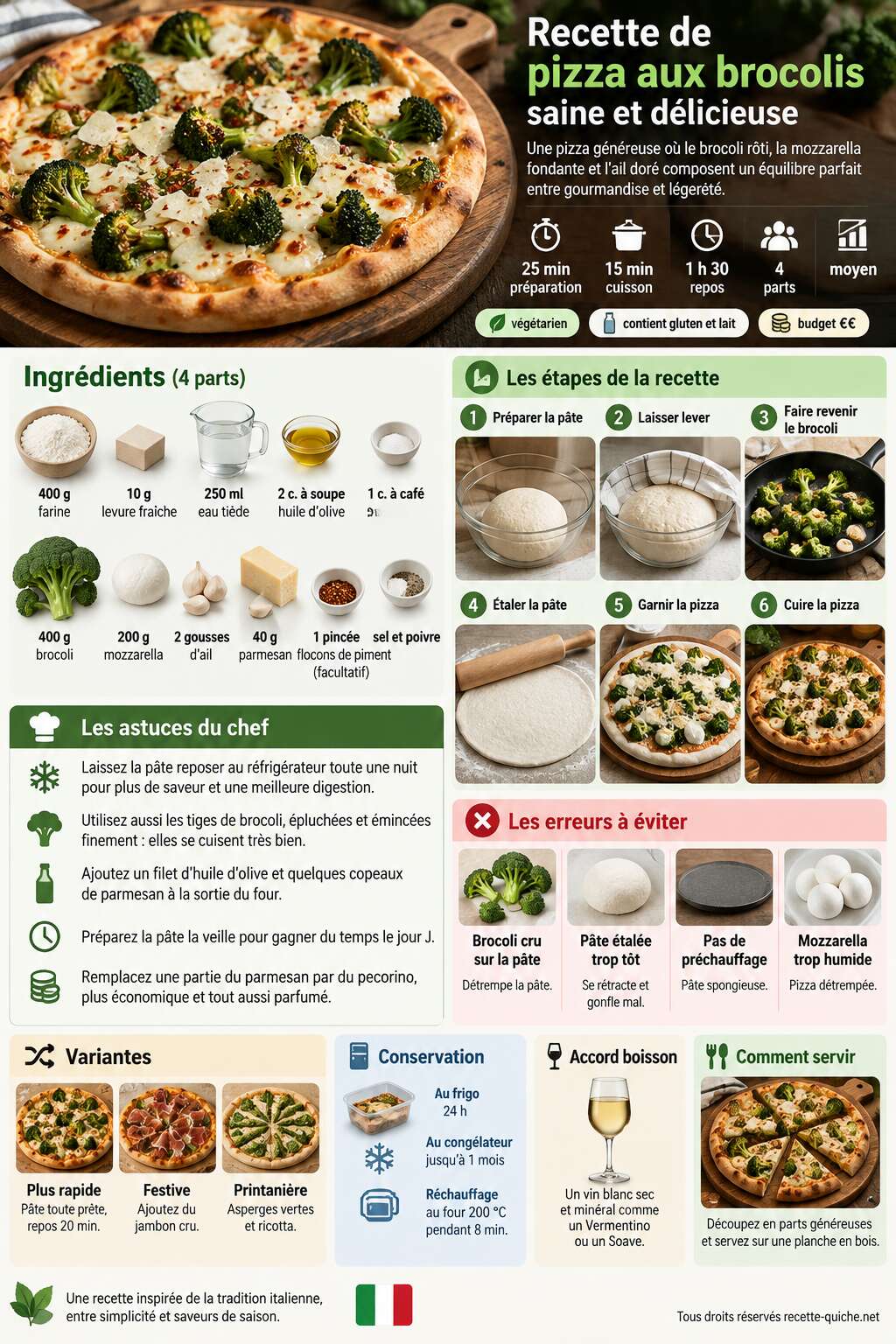 Fiche recette Recette de pizza aux brocolis : saine et délicieuse Fiche recette Recette de pizza aux brocolis : saine et délicieuse