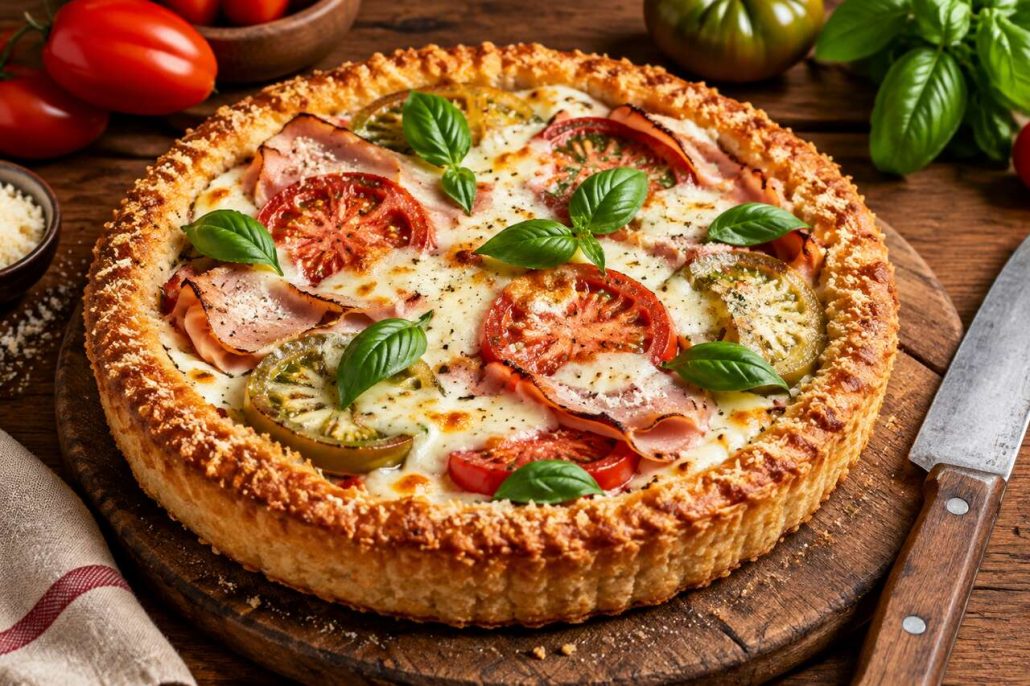 Recette de tarte aux œufs, tomate, jambon blanc et mozzarella