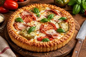 Recette de tarte aux œufs, tomate, jambon blanc et mozzarella