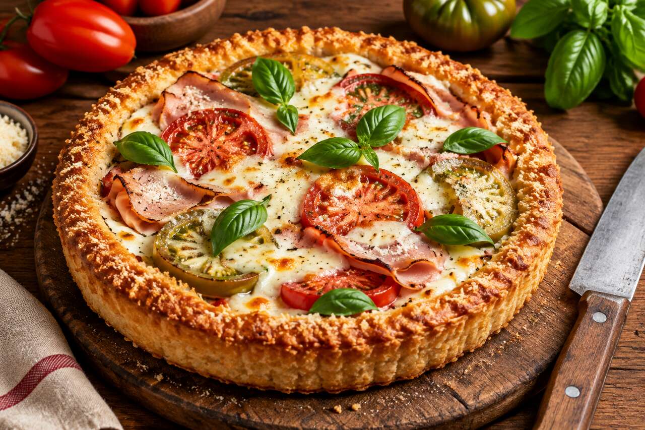 Recette de tarte aux œufs, tomate, jambon blanc et mozzarella