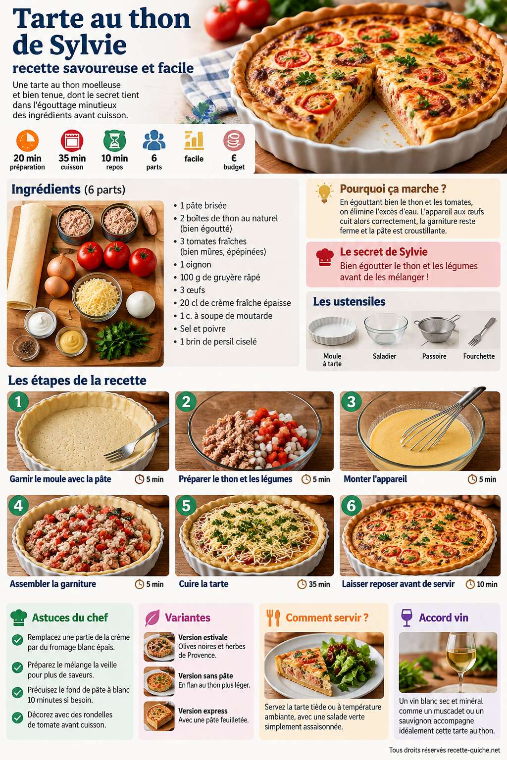Fiche recette Tarte au thon de Sylvie : recette savoureuse et facile