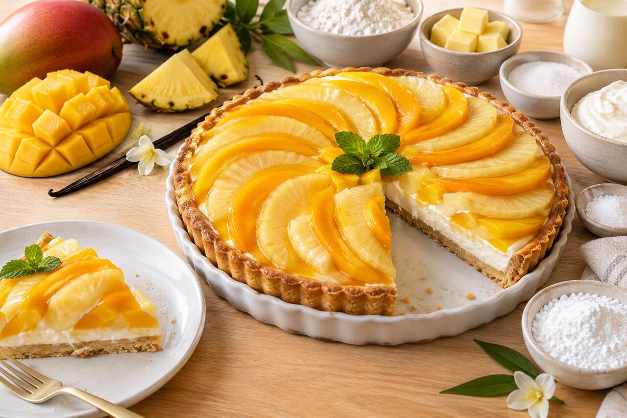 Tarte mangue ananas : recette exotique facile