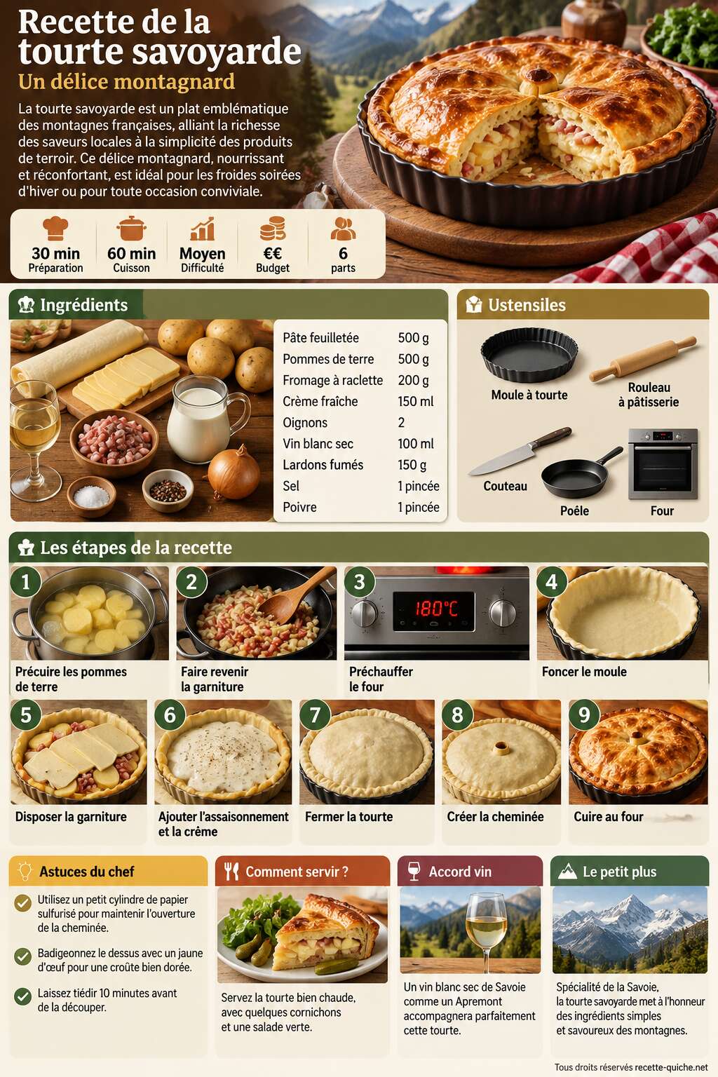 Fiche recette Recette de la tourte savoyarde : un délice montagnard Fiche recette Recette de la tourte savoyarde : un délice montagnard