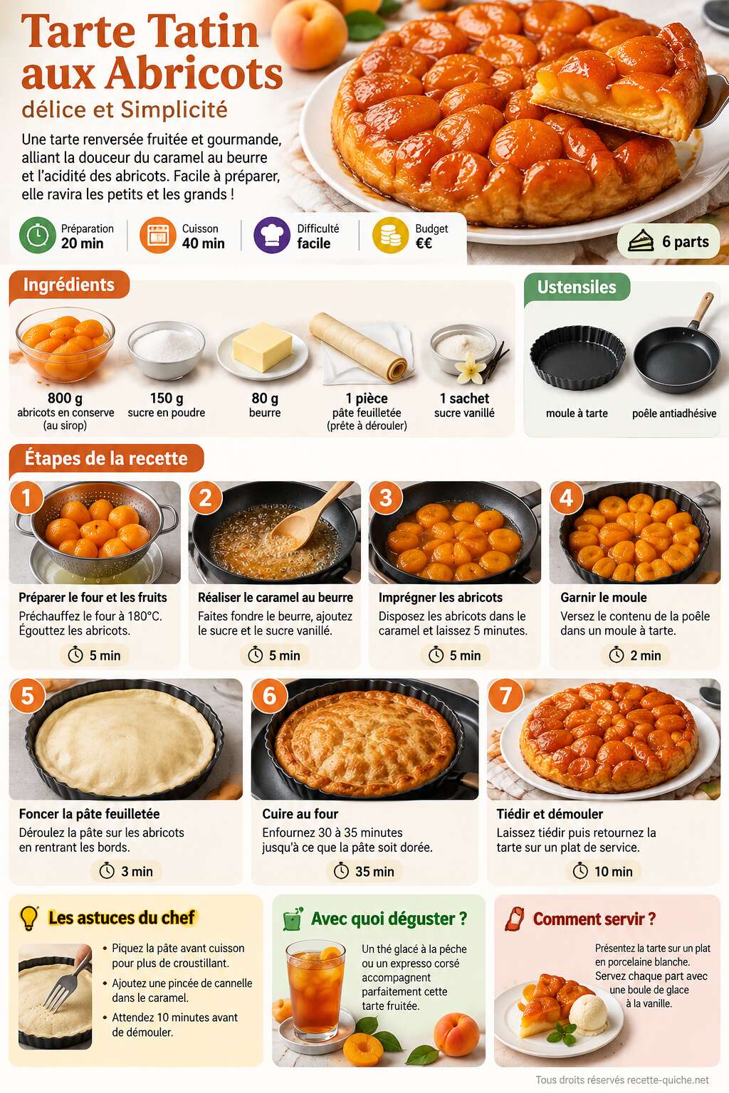 Fiche recette Recette Tarte Tatin aux Abricots : délice et Simplicité Fiche recette Recette Tarte Tatin aux Abricots : délice et Simplicité