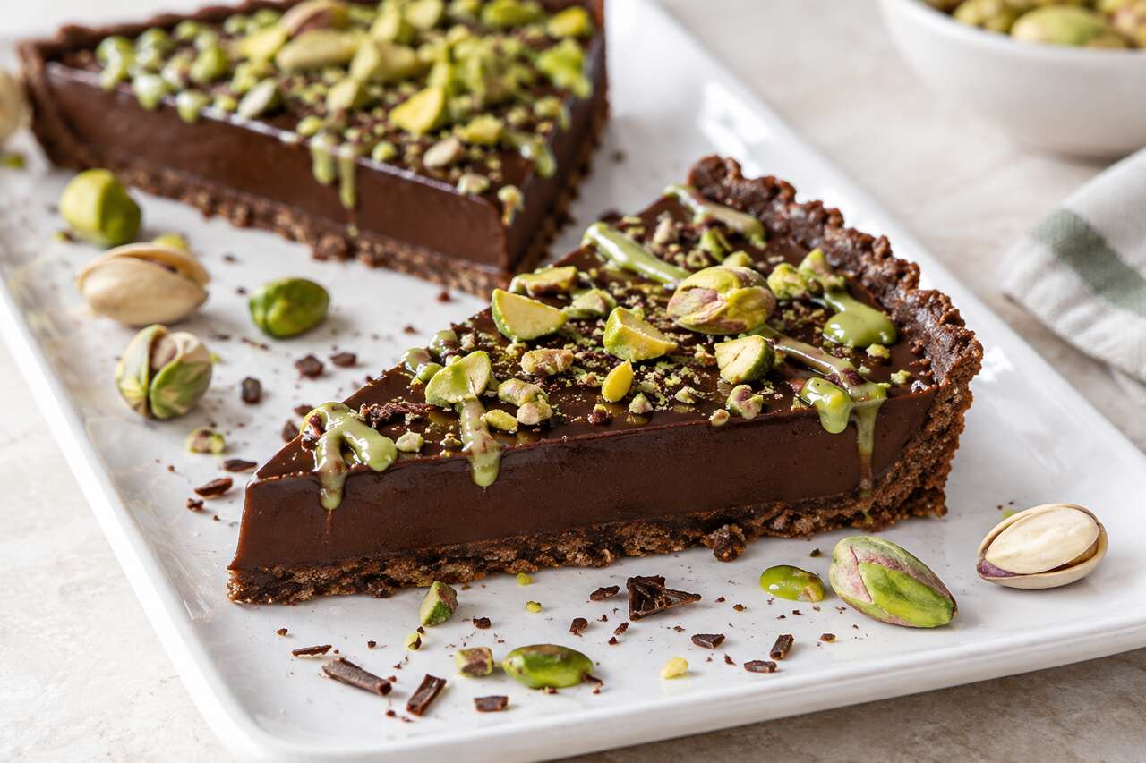 Tarte au chocolat et pistache : recette gourmande facile