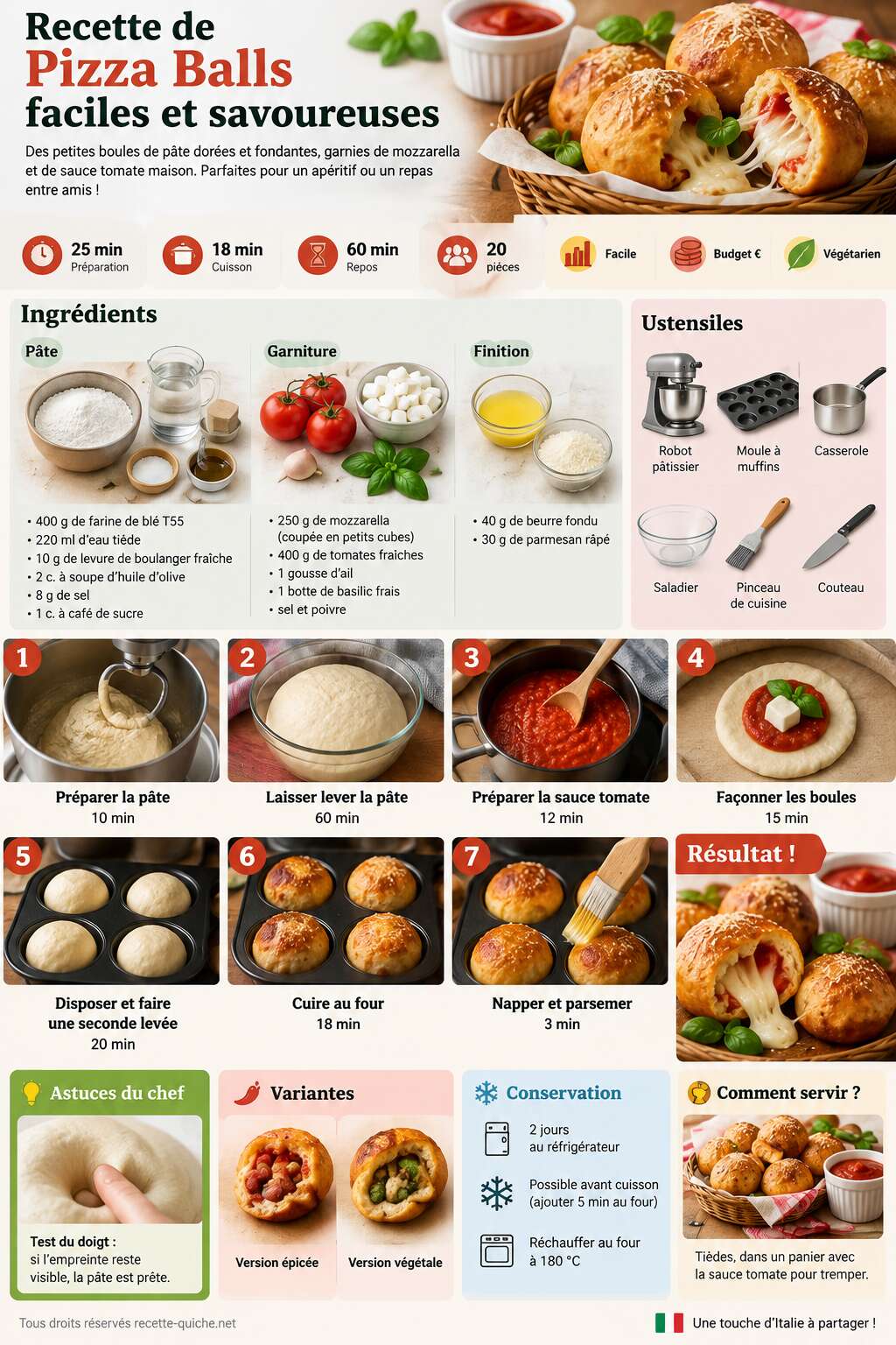 Fiche recette Recette de Pizza Balls faciles et savoureuses Fiche recette Recette de Pizza Balls faciles et savoureuses