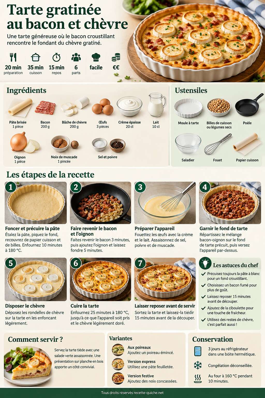 Fiche recette Tarte gratinée au bacon et chèvres Fiche recette Tarte gratinée au bacon et chèvres