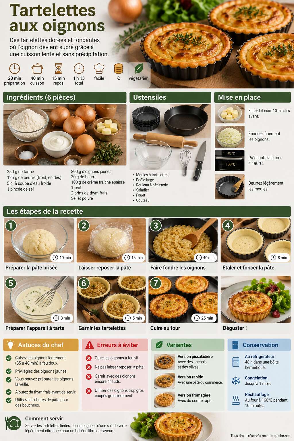Fiche recette Recette de tartelettes aux oignons : d&eacute;couvrez la pr&eacute;paration facile